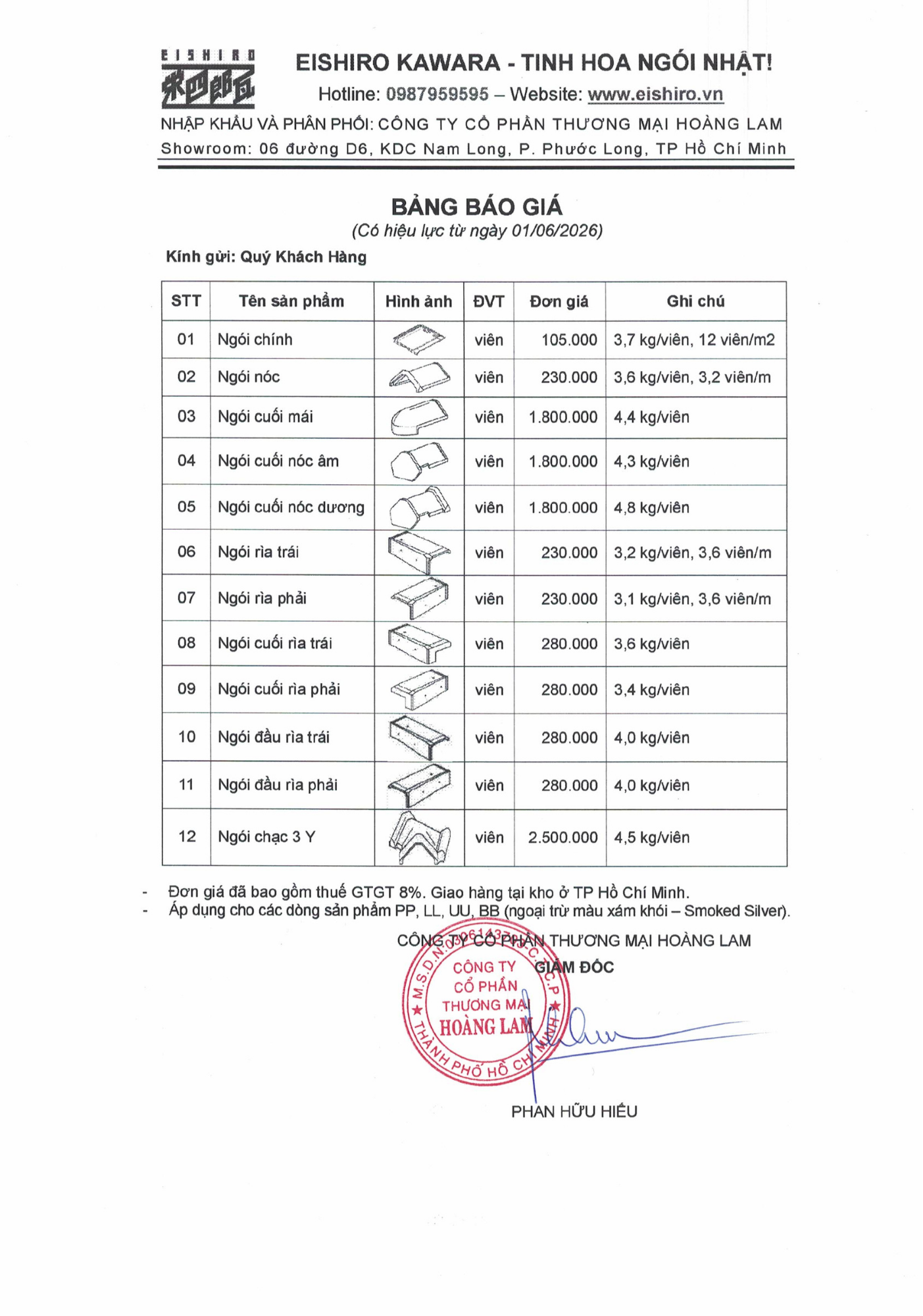 Bảng giá ngói Nhật Eishiro 2026 mới nhất | Báo giá ngói Nhật nhập khẩu